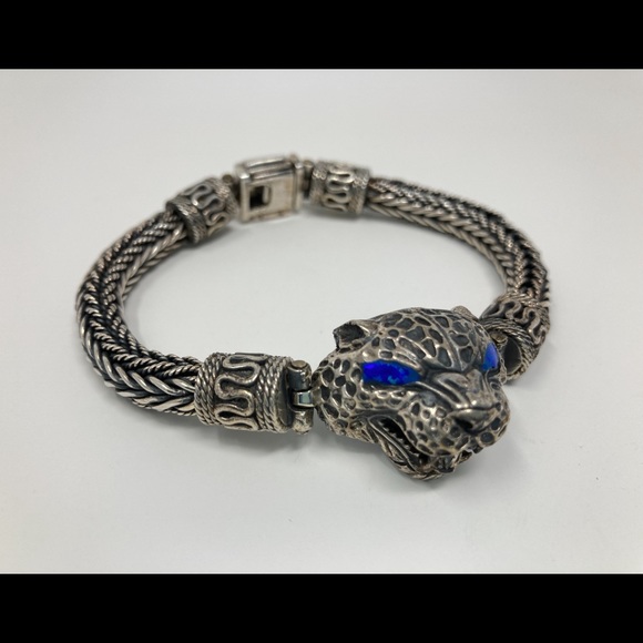 Bali handmade braceletsterling silver 925 men Cheetah blueeyes